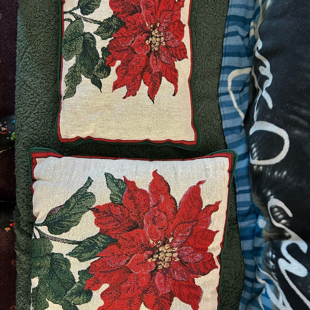 Red and Green Poinsettia Holiday Pillows